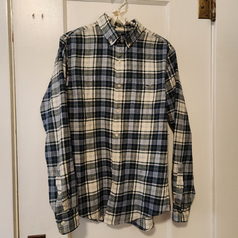 Vineyard Vines Men’s Slim Fit Marine Plaid Button Down Shirt Sage Olive Sz Small
